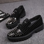 Black Velvet Tassels Metal Spikes Mens Thick Sole Oxfords Loafers Dappermen Dress Shoes